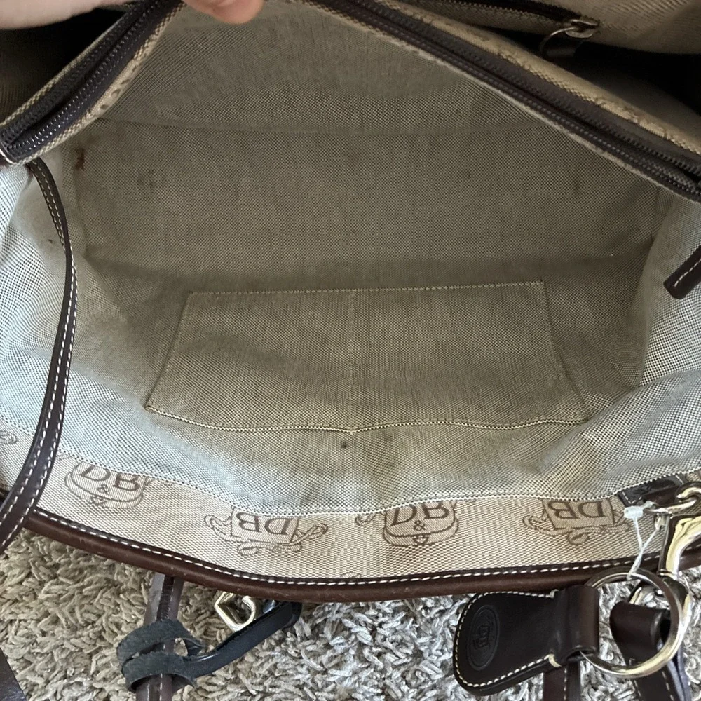 DOONEY & BOURKE Signature Beige Canvas Leather LRG Double Handle Tote Buckle